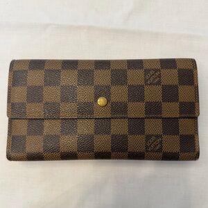 Louis Vuitton Damier Ebene Sarah Snap‎ Wallet w Pen Holder Long Flap
